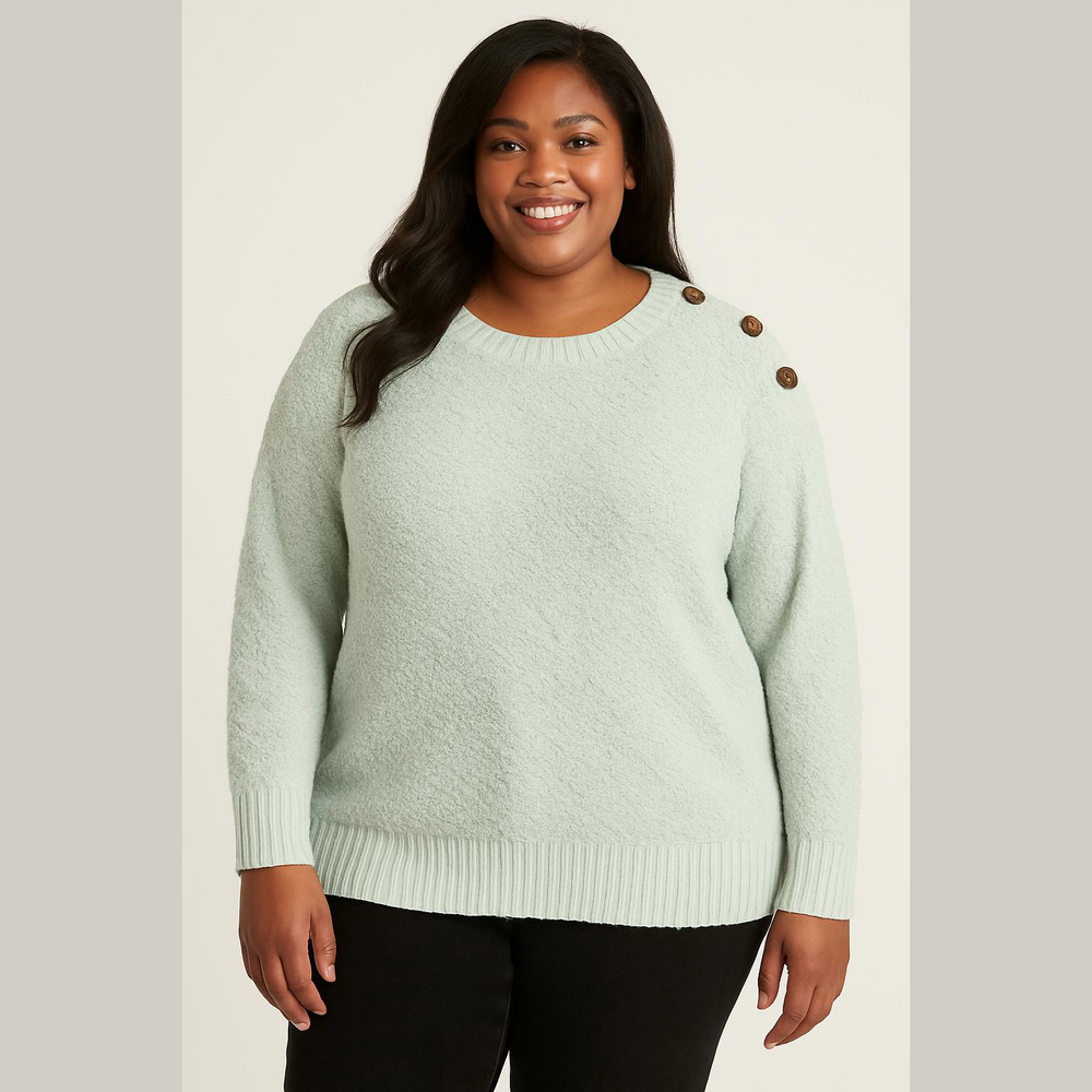 Jolie & Joy Mint Knit Sweater Button Shoulder 1X